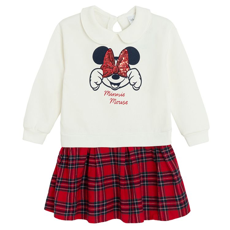 Minnie Mouse long sleeve dress with checked skirt