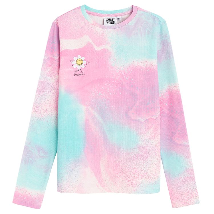 Smiley pink tie dye long sleeve blouse