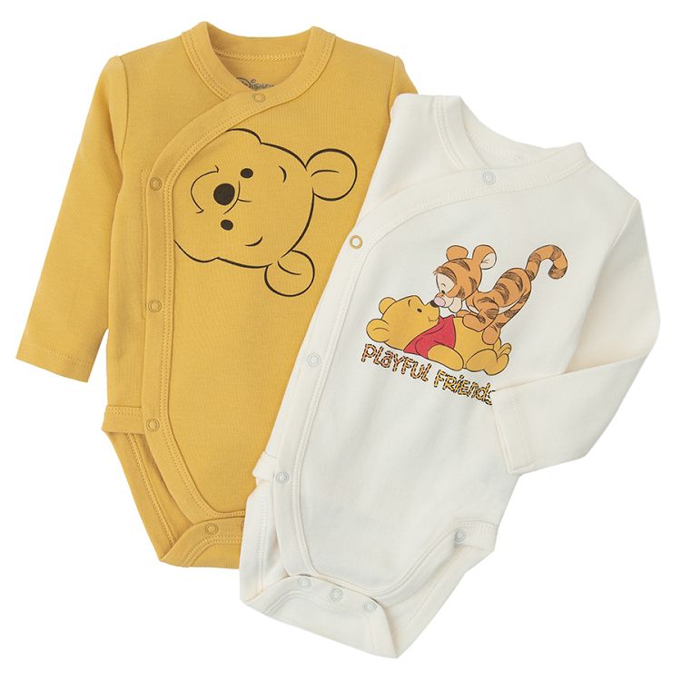 Winnie the Pook white and yellow long sleeve wrap bodysuits- 2 pack