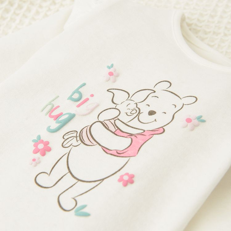 Winnie the Pooh white bodysuit, dark pink footed leggings and hat clothing set