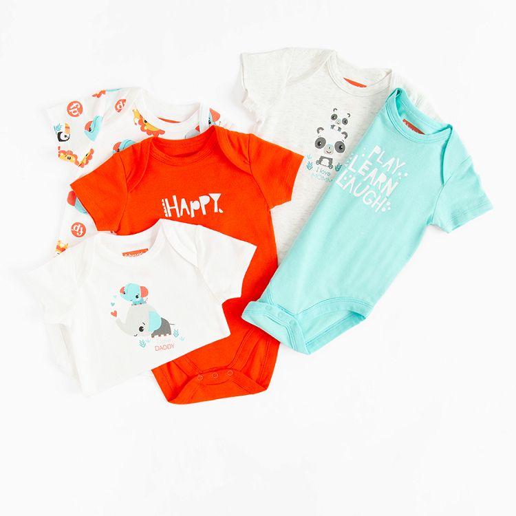 Fische Price white, red, blue light grey short sleeve bodysuits- 5 pack