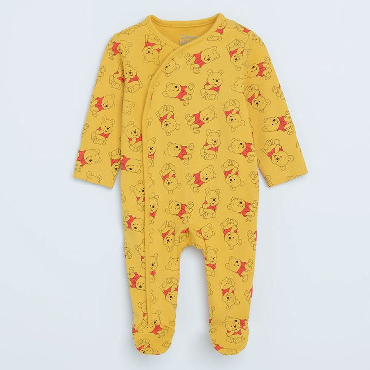 Winnie the Pook white and yellow long sleeve wrap footed overalls- 2 pack