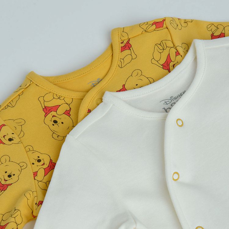 Winnie the Pook white and yellow long sleeve wrap footed overalls- 2 pack