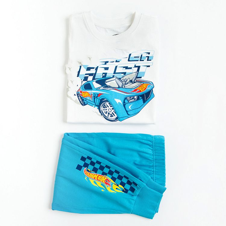 Super fast white short sleeve and blue pants pyjamas- 2 pieces