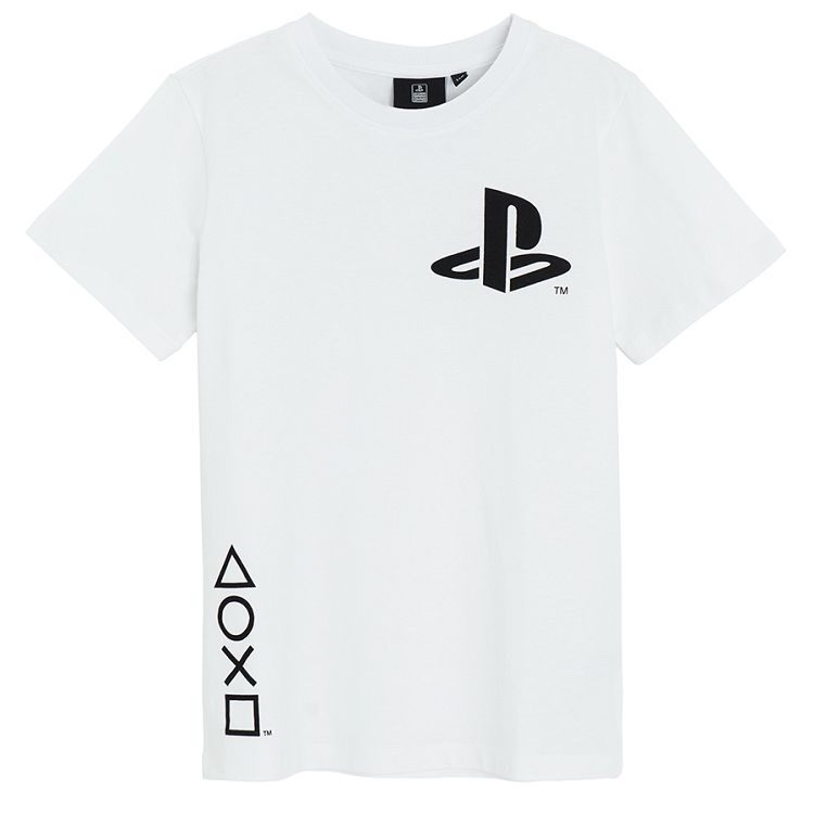 Playstation white and blue pyjamas, short sleeve blouse and shorts