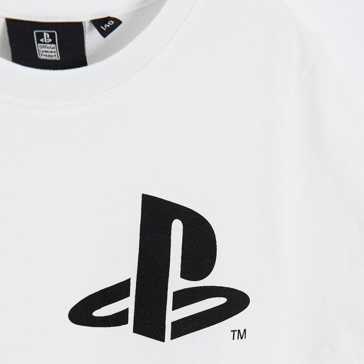 Playstation white and blue pyjamas, short sleeve blouse and shorts