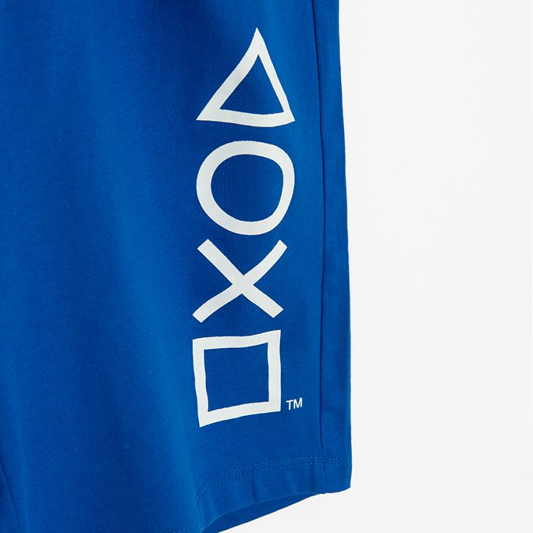 Playstation white and blue pyjamas, short sleeve blouse and shorts