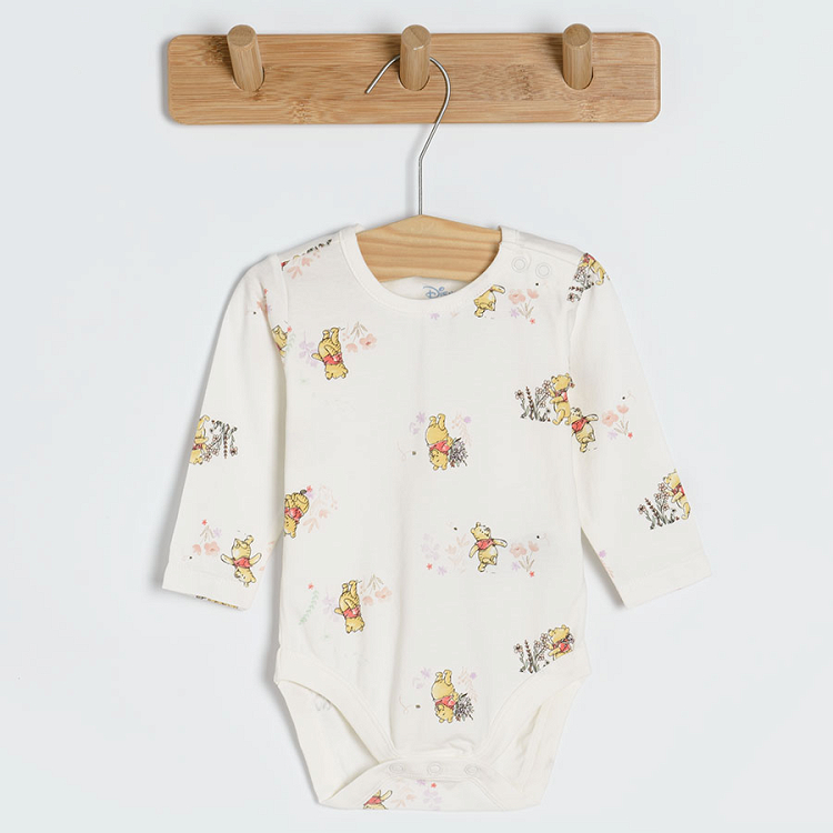 Winnie the Pooh white beige long sleeve bodysuits- 3 pack