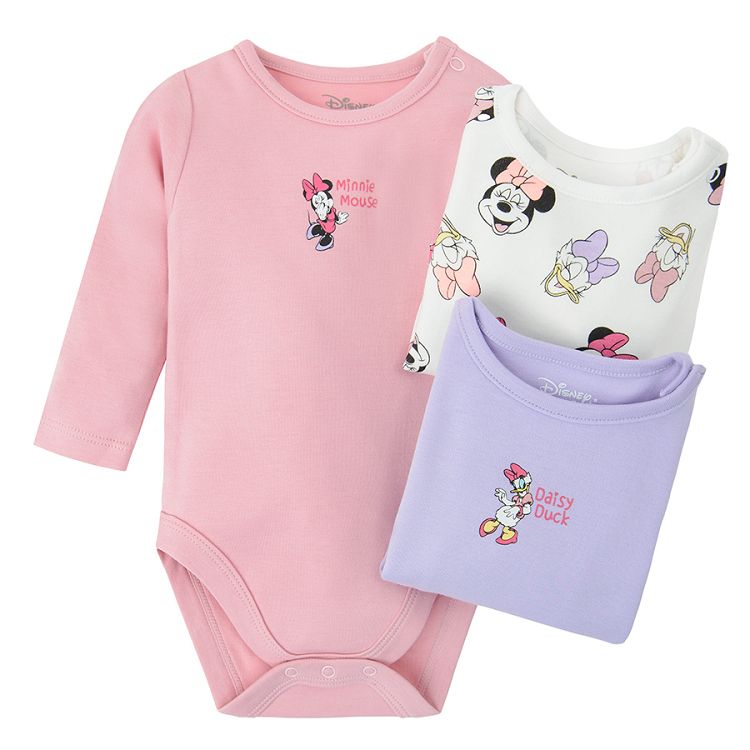 Minnie Mouse and Daisy Duck white, pink and purple bodysuits- 3 pack