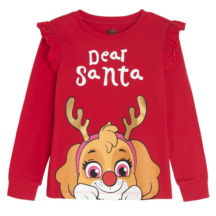 Paw Patrol Christmas pyjamas, red long sleeve blouse and pants with hearts print