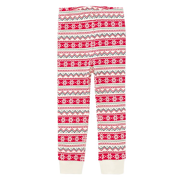 Minnie Mouse pyjamas, ecru long sleeve blouse and Christmas print pants