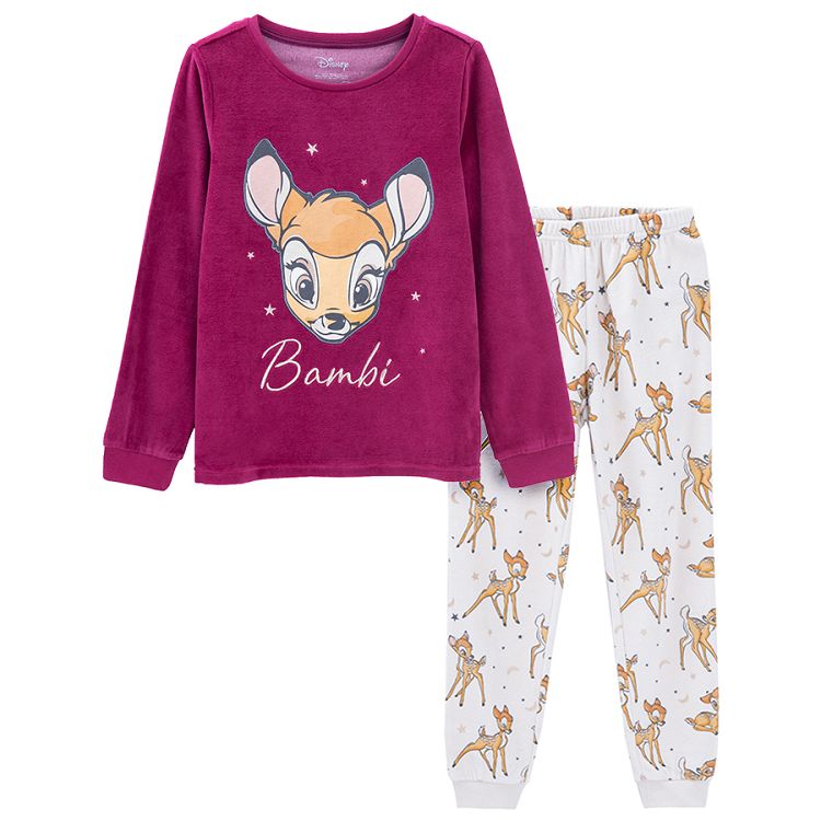 Bambi pyjamas, red long sleeve blouse and white pants