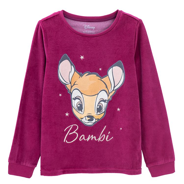 Bambi pyjamas, red long sleeve blouse and white pants