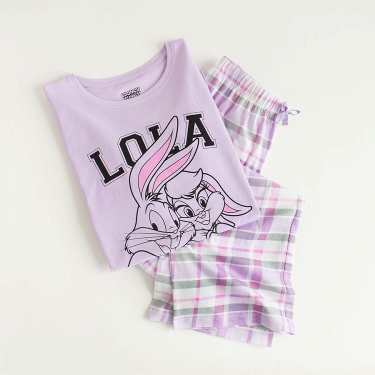 Lola Bunny purple long sleeve blouse and checked pants