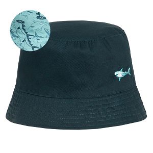 Blue and light blue with sharks print reversible hat