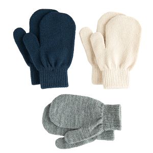 Blue, grey, ecru gloves- 3 pack