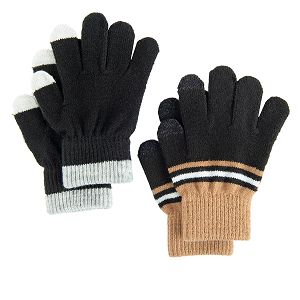 Black and black and brown gloves- 2 pack