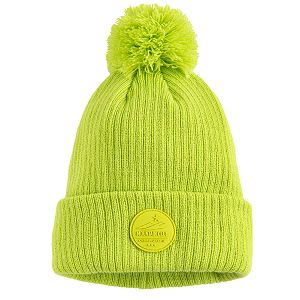 Fluo green winter beanie with pom pom