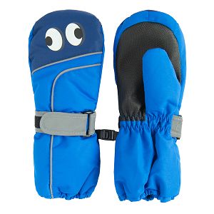 Blue ski gloves with eyes print