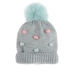 Grey melange cap with pom poms