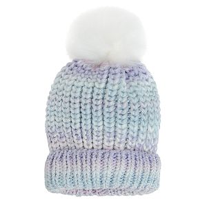 Blue pink cap with pom pom