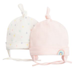 Pink and white with colorful dots and knots on top caps- 2 pack