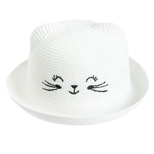 White hat with kitten face pint