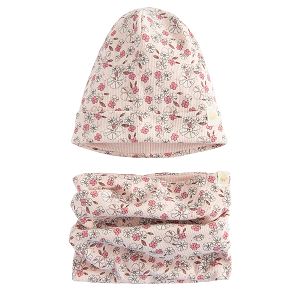 Ecru floral beanie and snoodscard set - 2 pieces