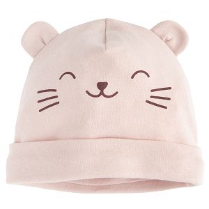 Pink all year beanie with kitten print and ears