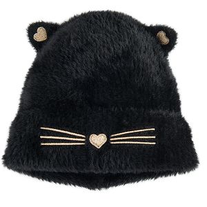 Black winter beanie with cat print