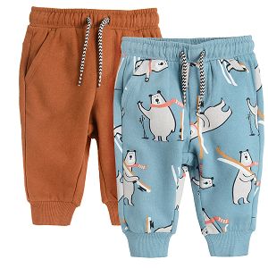 Brown and blue with polar bear print jogging pants 2 pack