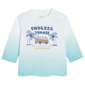 Turquoise long sleeve T-shirt with bus and palm trees and ENDLESS SUMMER print