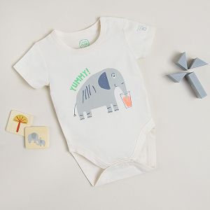 Cream short sleeve bodysuit with elephant print