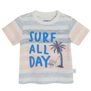 White stripes short sleeve T-shirt SURF ALL DAY print