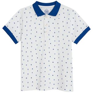 White short sleeve polo T-shirt with blue details