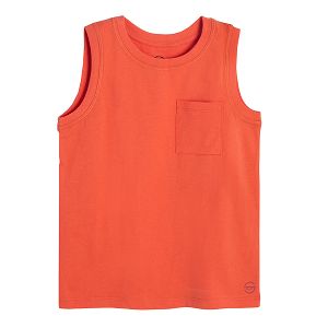 Red sleeveless T-shirt with chest pocket