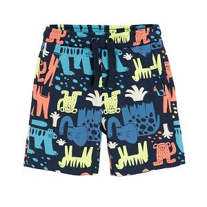Navy blue shorts with animals print