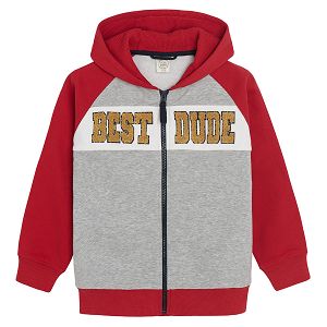 Grey and red hooded zip through sweatshirt