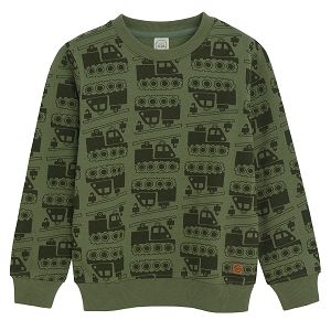 Green sweatshirt with trucks print