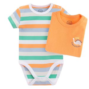 Orange and striped short sleeve bodysuits- 2 pack
