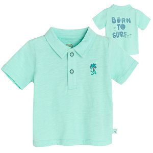 Turquoise polo T-shirt with Born to Surf print on the back