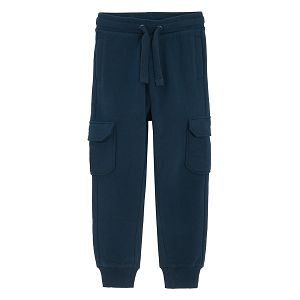 Dark blue cargo style sweatpants with cord