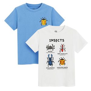 White T-shirt with insects print and blue T-shirt with beetle print - 2 pack