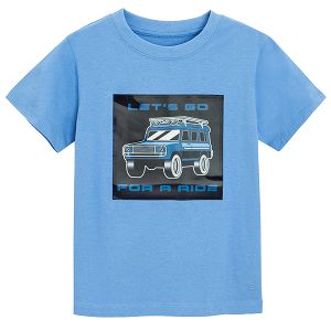 Blue T-shirt with 4x4 car Let's go for a ride print