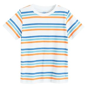 White, blue, light brown stripes T-shirt