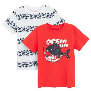 White and red T-shirts with Ocean Life print