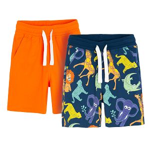 Orange and blue with wild animals print shorts- 2 pack