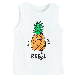White sleeveless T-shirt with pineapple print