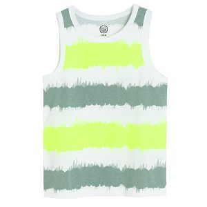 White, yellow, green stripes sleeveless T-shirt