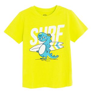 Yellow T-shirt with dinosaur surf print